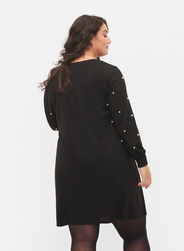 Langermet kjole med perledetaljer, Black, Model image number 1