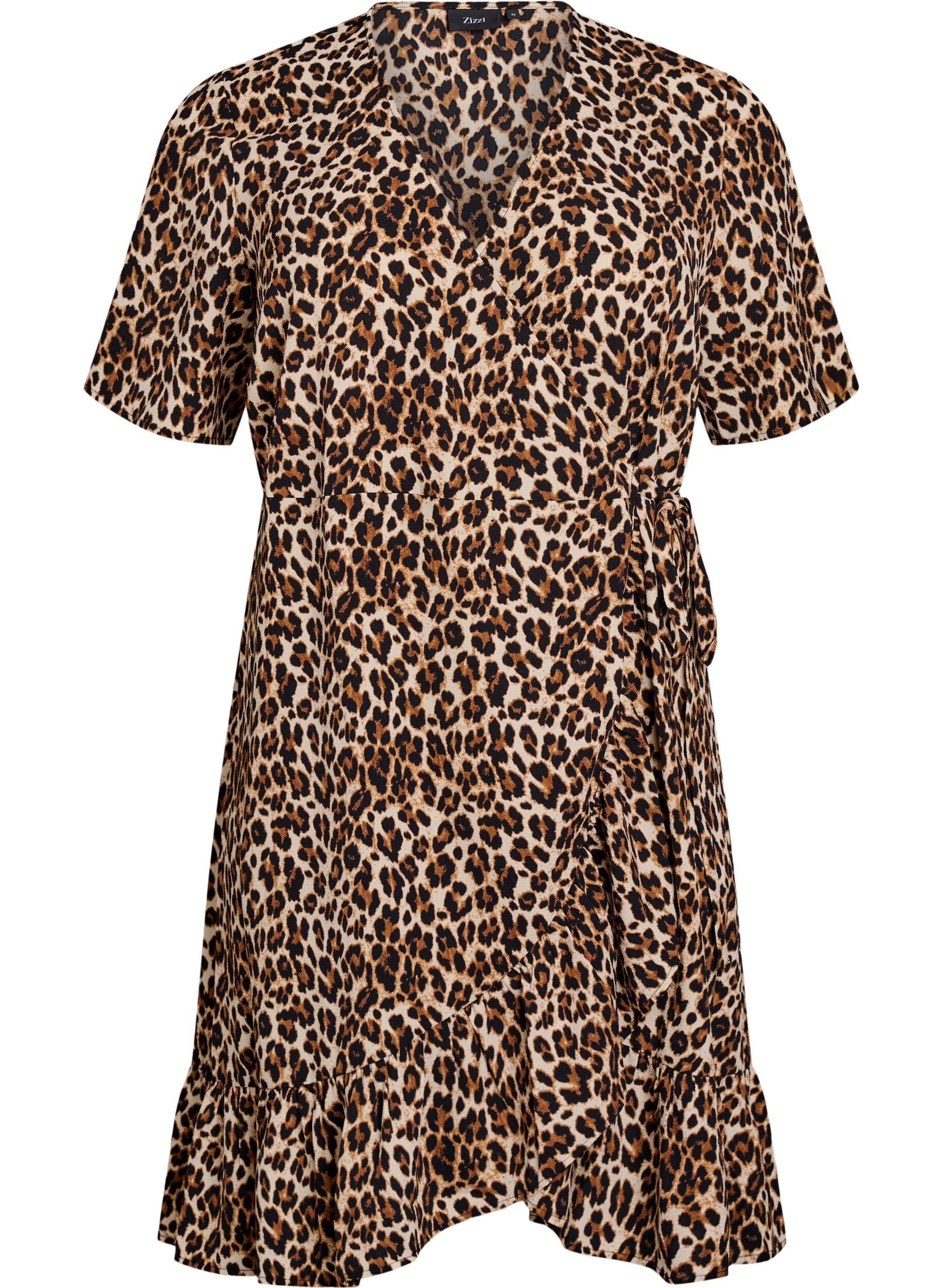 Omslagskjole med trykk og korte ermer