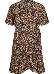 Omslagskjole med trykk og korte ermer, Leopard AOP