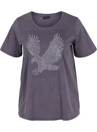 T-skjorte i bomull med acid wash og sten, Dark Grey Wash