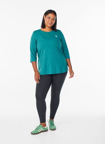 Zizzi Treningsbluse med 3/4-ermer, Grønn, Model image number 1
