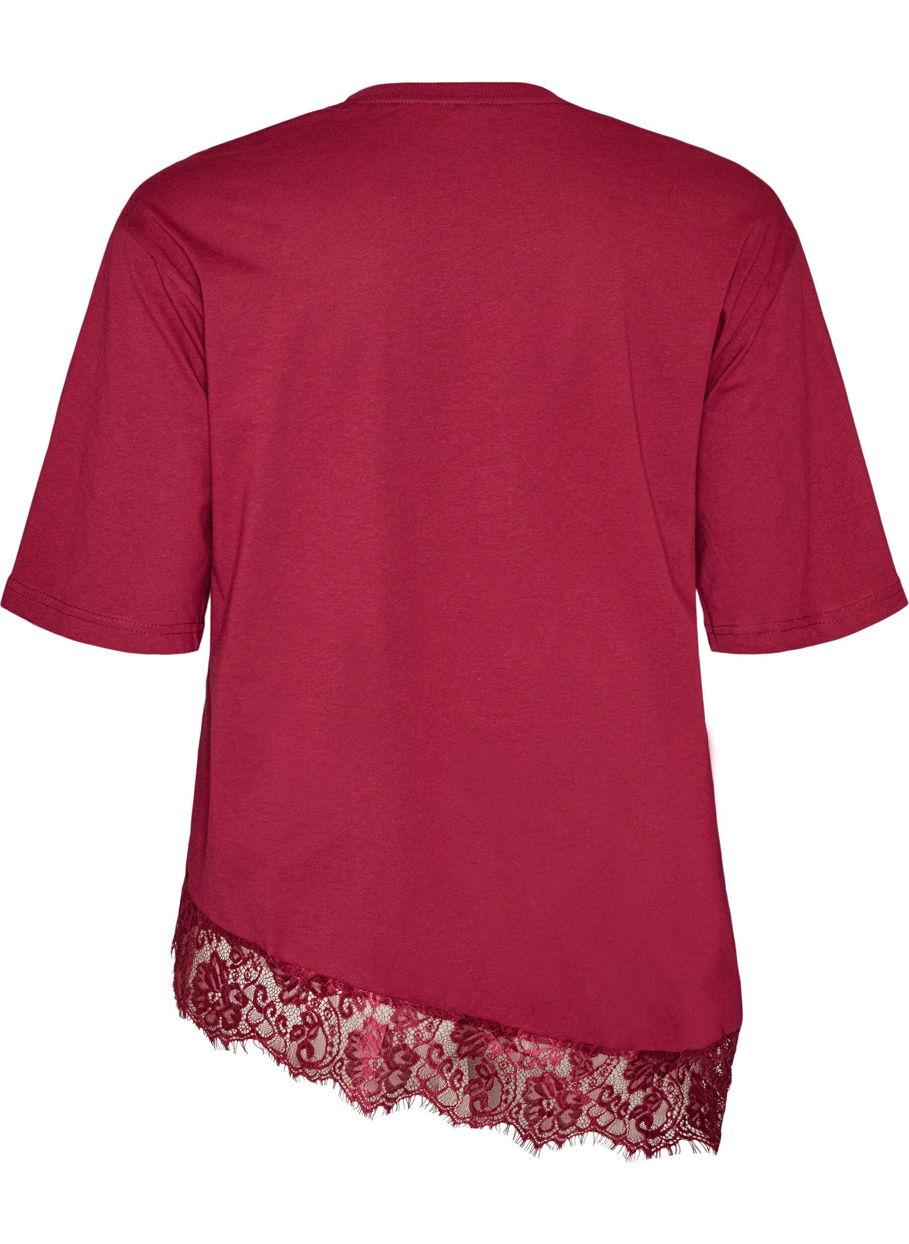 ZizziT-skjorte med asymmetrisk blondekant, R&oslash;d, Packshot image number 1