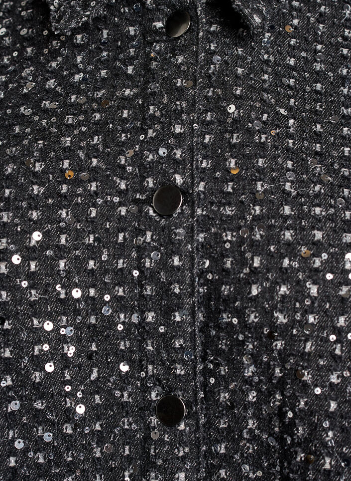 Denimkjole med paljetter og 3/4-ermer, Svart, Packshot image number 2