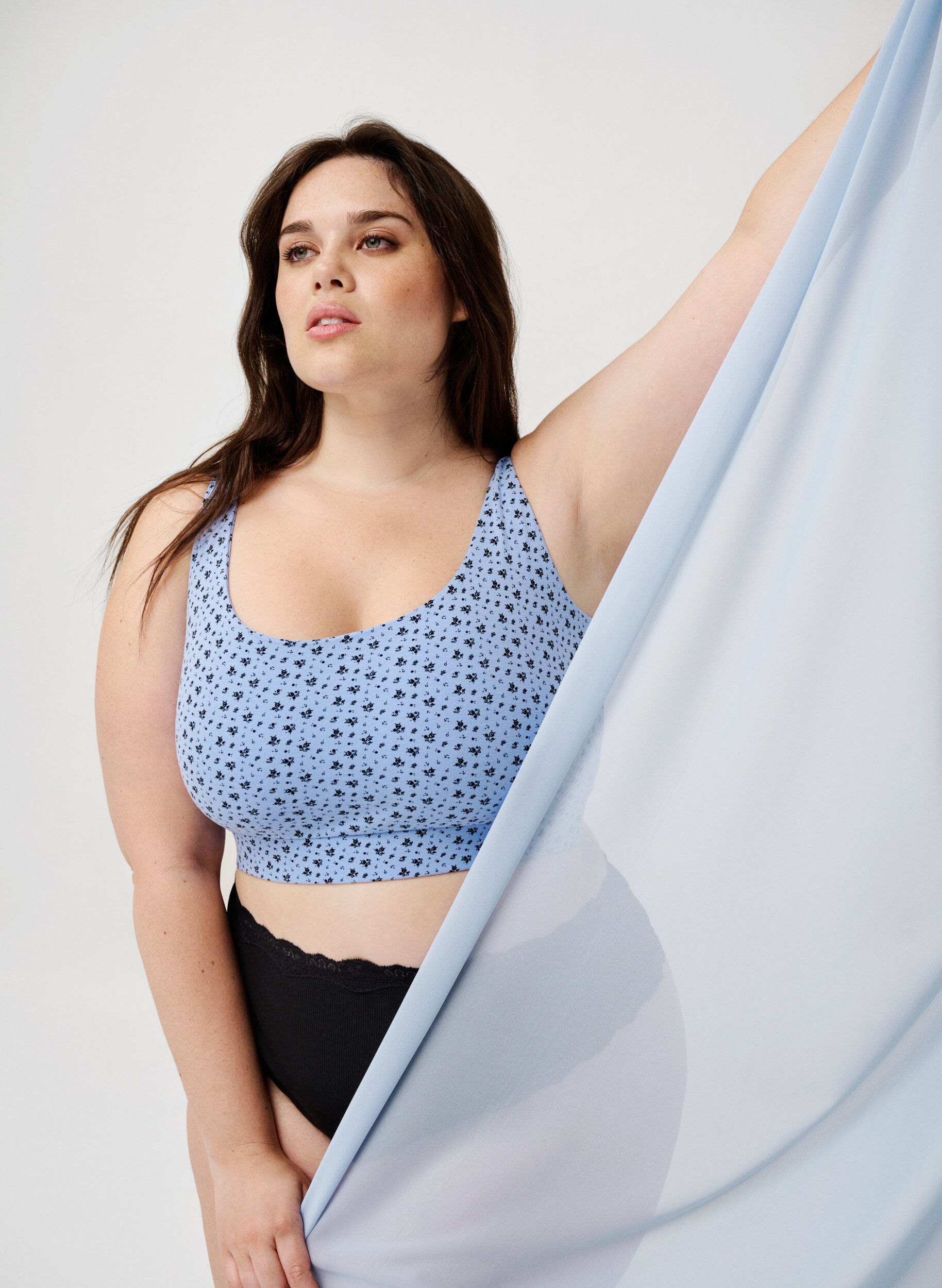 Zizzi 2 stk BH av bomull med justerbare stropper, Serenity AOP/Black, Image image number 0