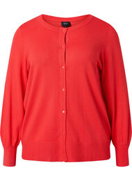 Ribbet cardigan med knappelukking, Poppy Red