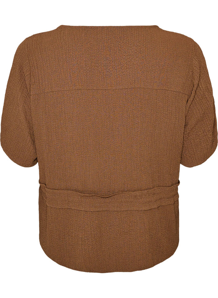 Bluse med tekstur og knytebelte, Brun, Packshot image number 1