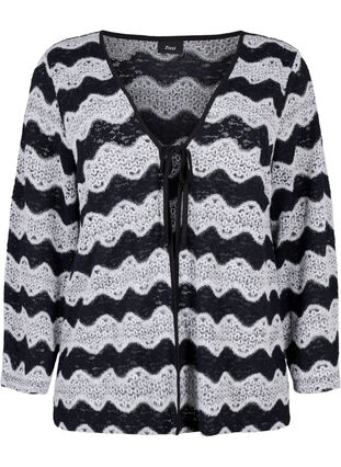 Zizzi Strikket cardigan med bølgemønster, Black Stripe, Packshot image number 0