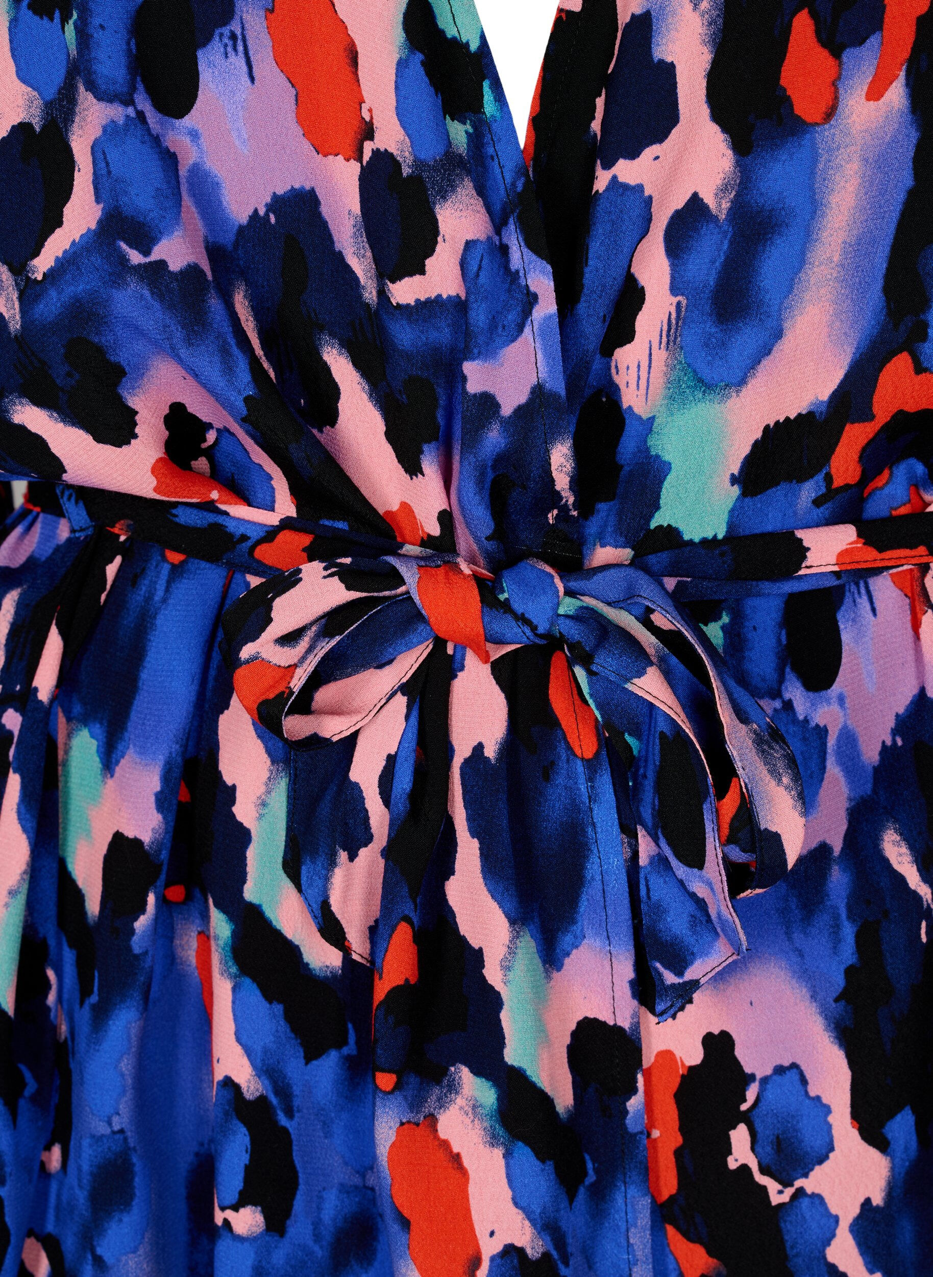 Zizzi Kimono i viskose med m&oslash;nster, Colorful Animal, Packshot image number 2