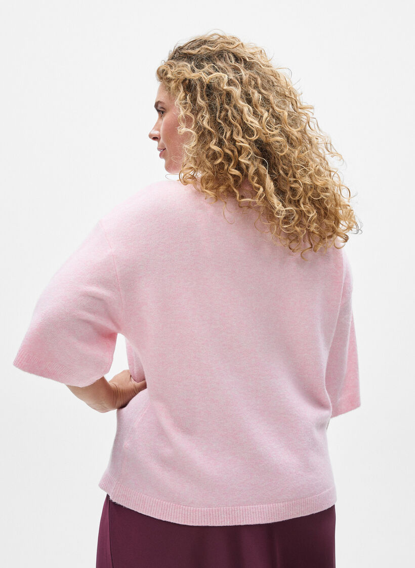 L&oslash;s strikket bluse med korte ermer, Rosa, Model image number 2