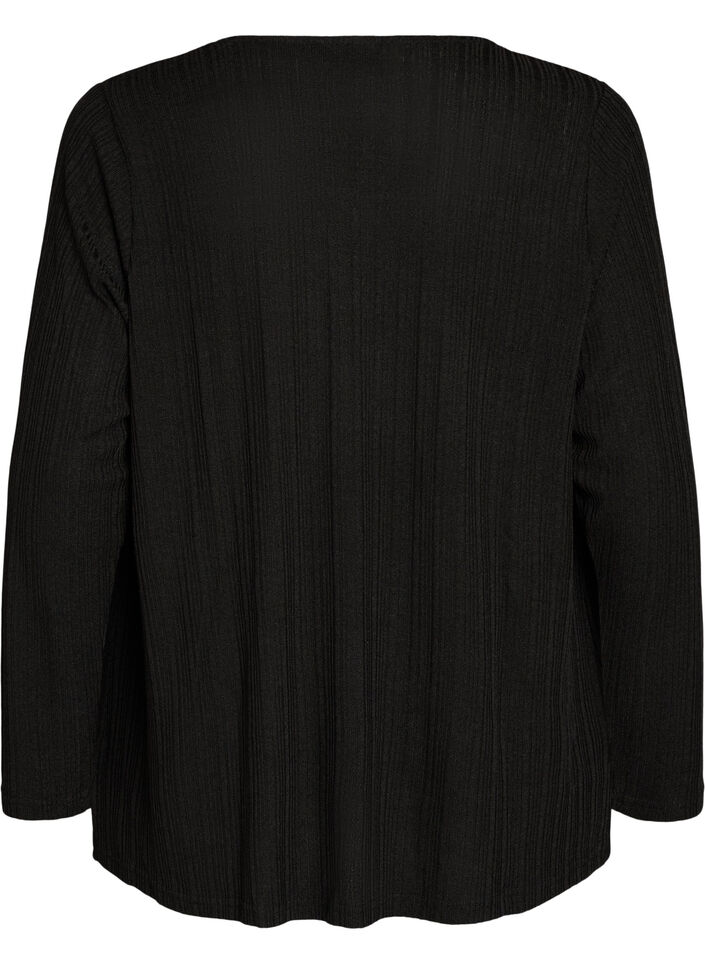 &Aring;pen cardigan i teksturert jersey, Svart, Packshot image number 1