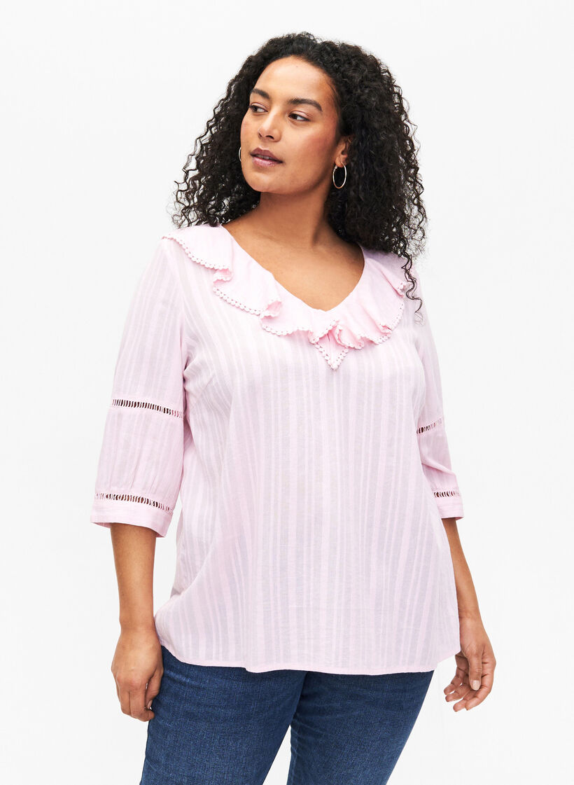 Bluse med 3/4-ermer og blonder, Almond Blossom, Model image number 0