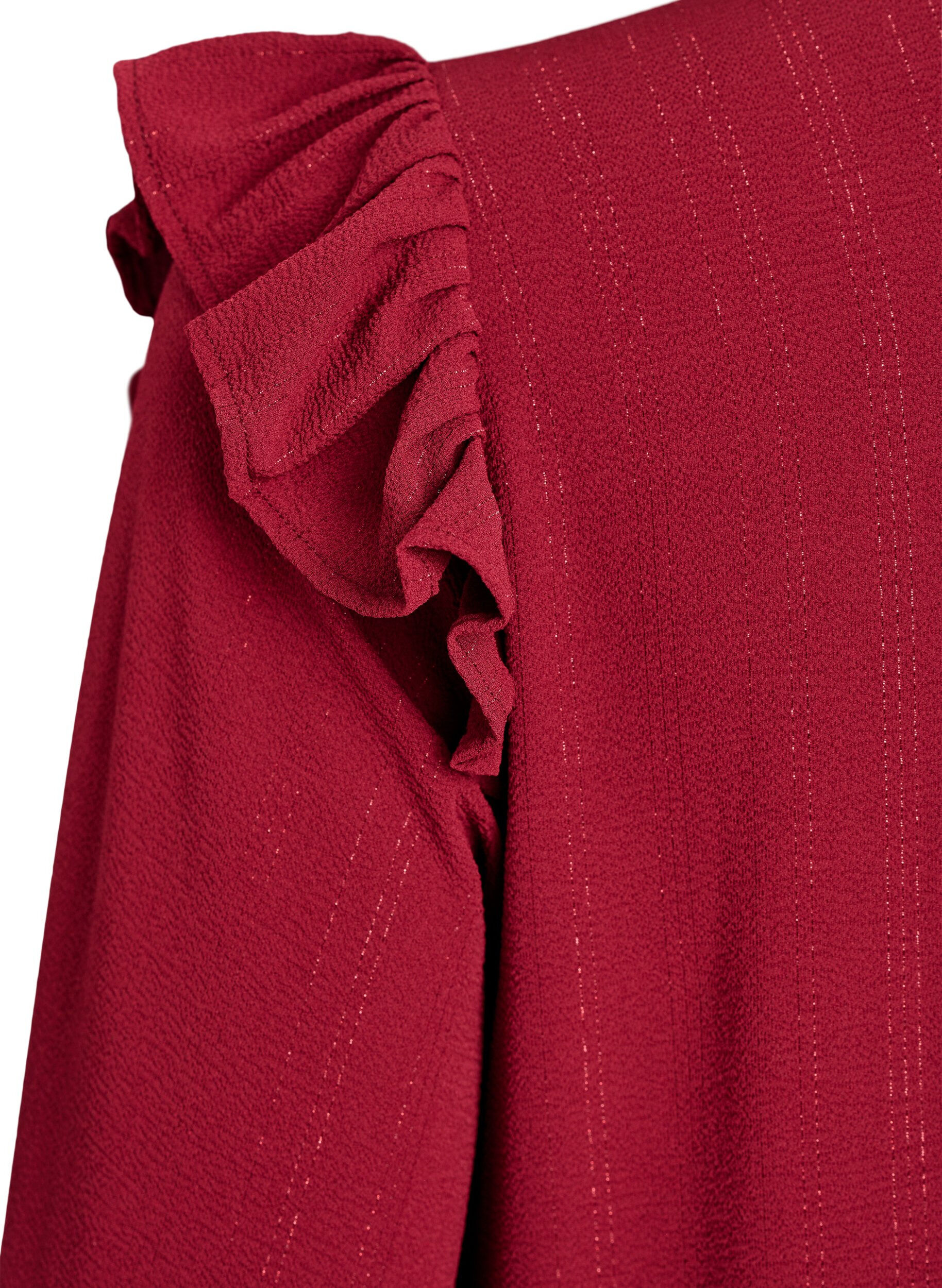 Zizzi Kort kjole med volanger og glitter, M&oslash;rk Bordeaux, Packshot image number 3