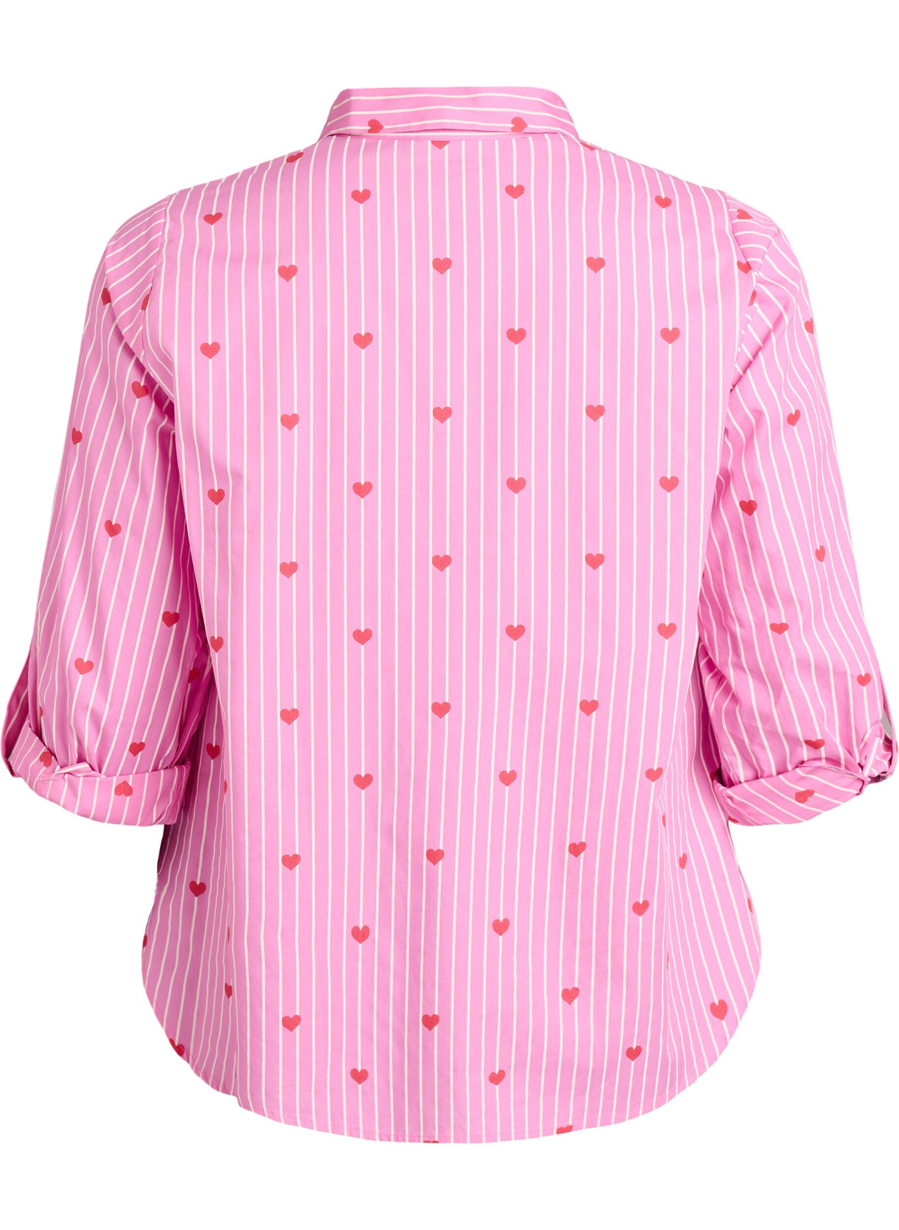 Zizzi Skjortebluse med striper og hjerter, Rosa, Packshot image number 1
