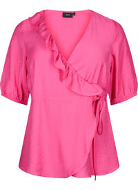 wrap Bluse i viskose med 1/2 ermer