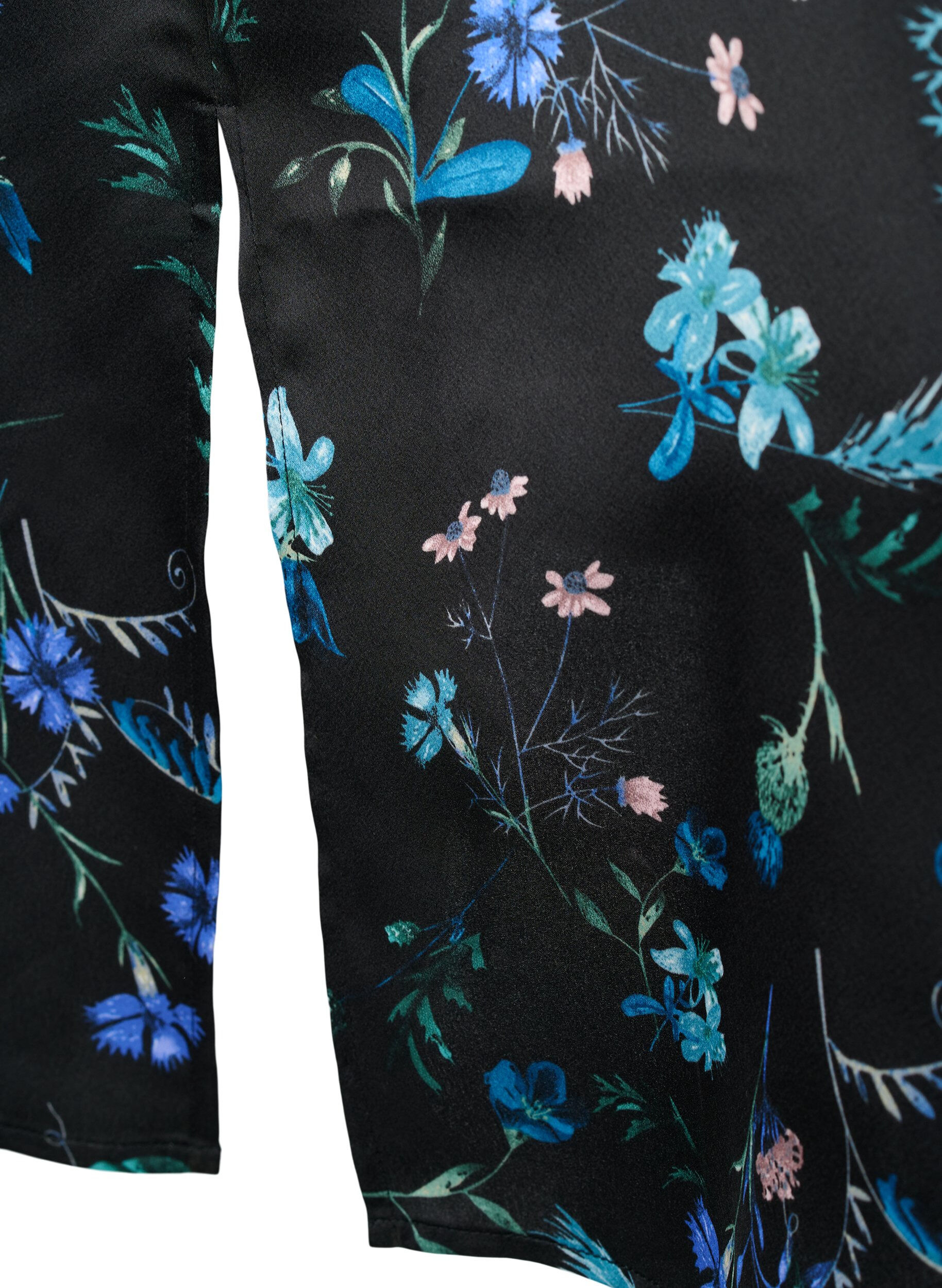 ZizziMidikjole med lange ermer og blomstertrykk, Blue Flower AOP, Packshot image number 3