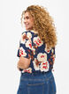 Bluse med korte ermer og V-hals, Bl&aring;, Model image number 2