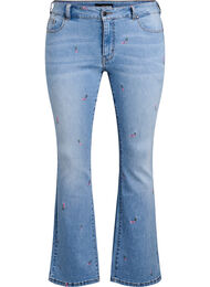 Bootcut jeans med broderte blomster, Light Blue Denim