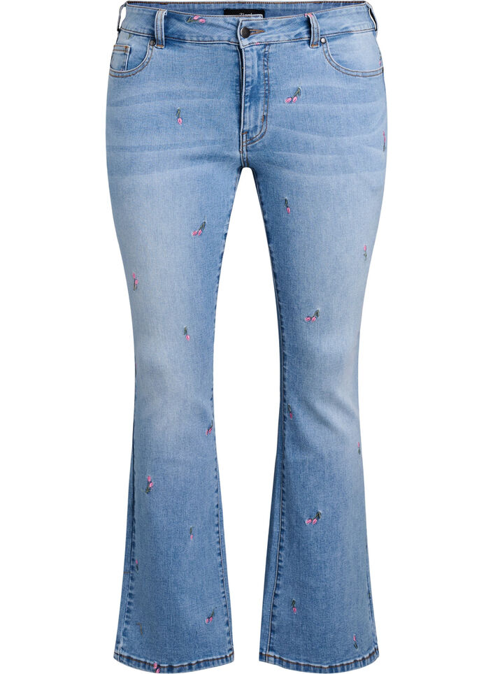 Bootcut jeans med broderte blomster, Blå, Packshot image number 0