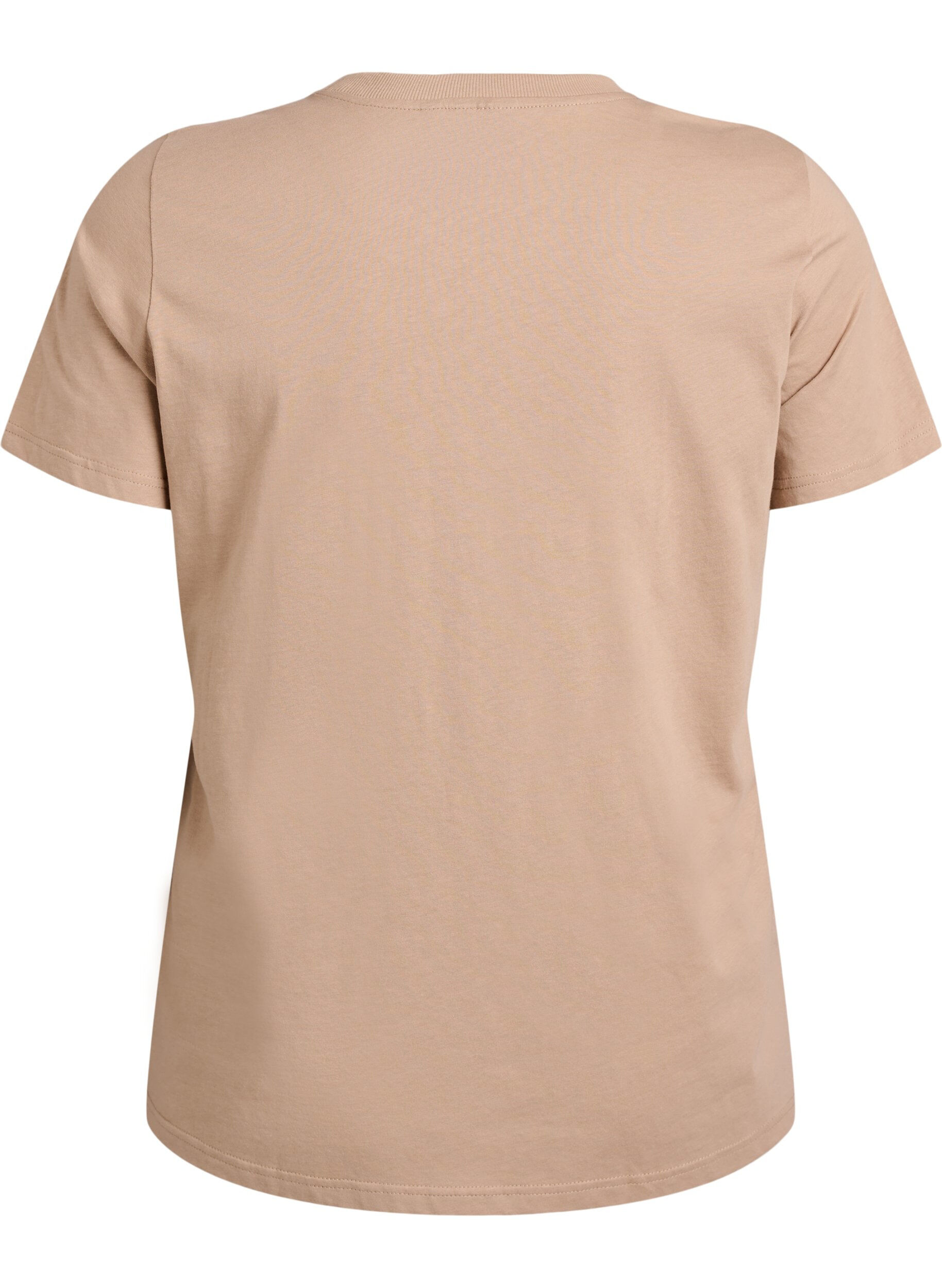 ZizziBasic T-skjorte i bomull med rund hals, Beige, Packshot image number 1