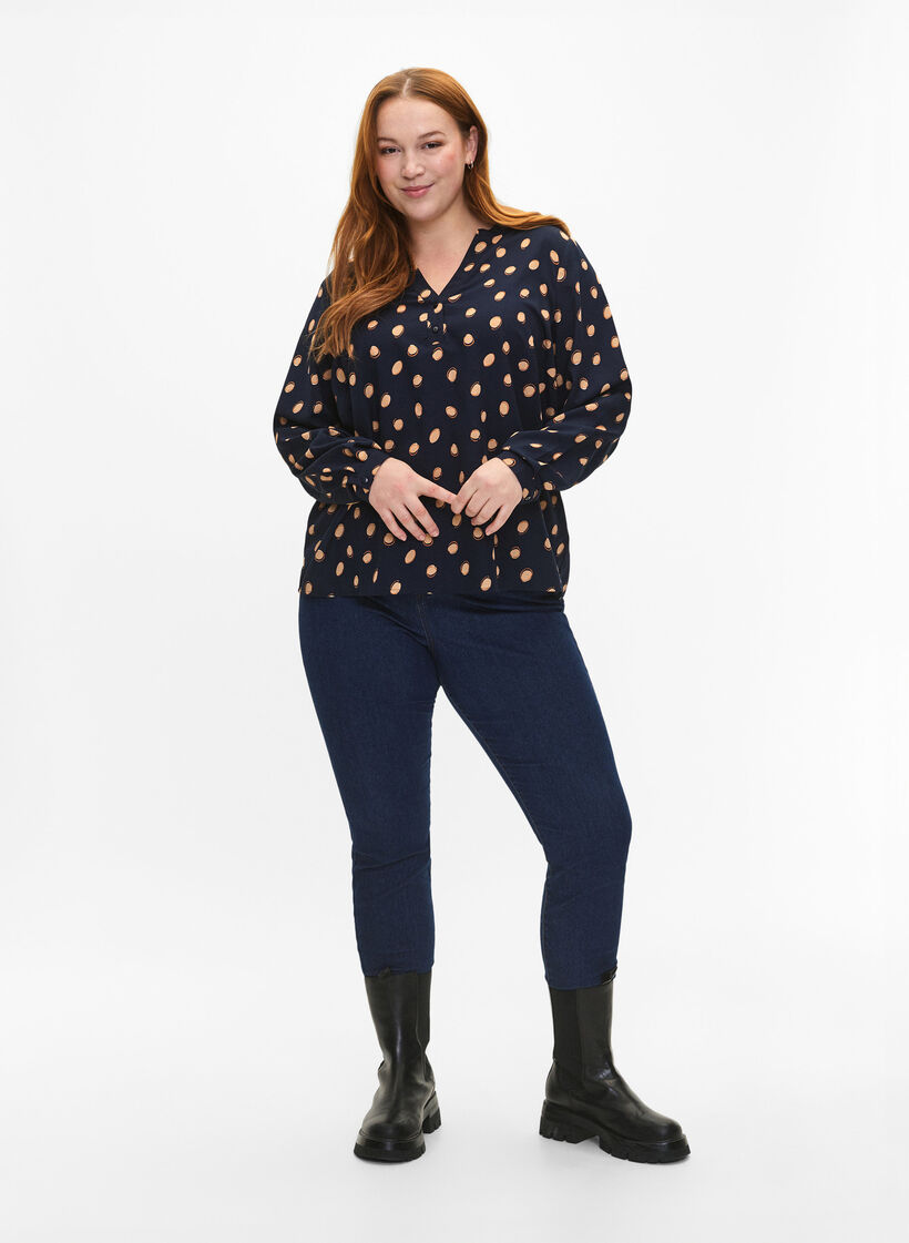 FLASH - bluse med lange ermer og trykk, Blue Double Dot, Model image number 2