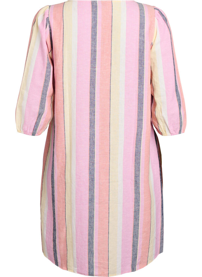 Kort kjole i lin og viskose med 3/4 ermer, Gul, Packshot image number 1