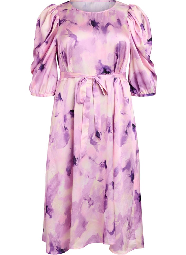 Kortermet festkjole med knytebelte, Lilla, Packshot