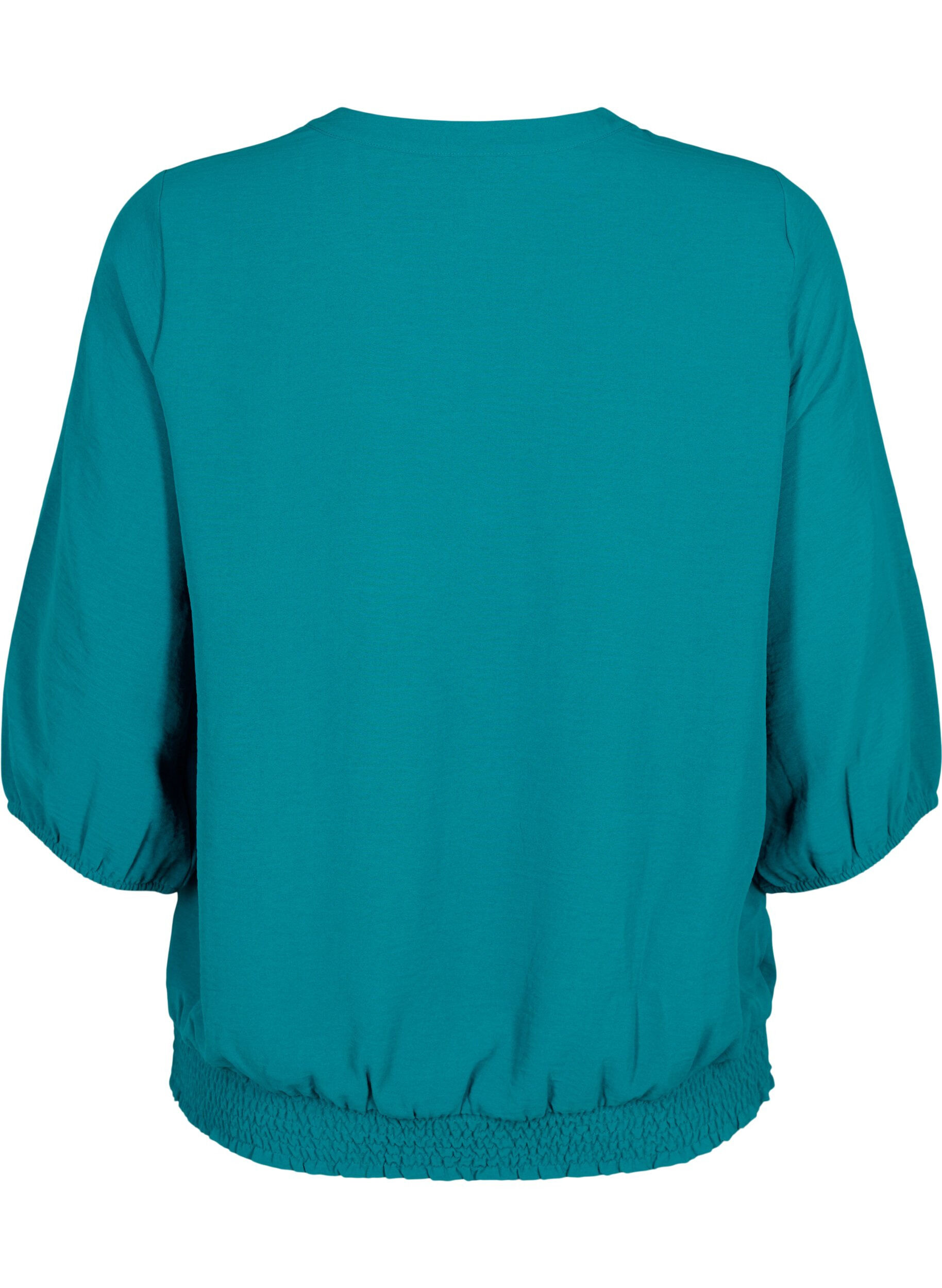 Zizzi Bluse med smock og 3/4-ermer, Deep Lake, Packshot image number 1