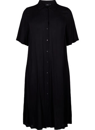 Skjortekjole i viskose med korte ermer, Black, Packshot image number 0