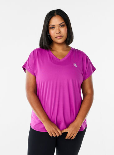 Zizzi Kortermet trenings-t-skjorte med v-hals, Lilla, Model image number 0