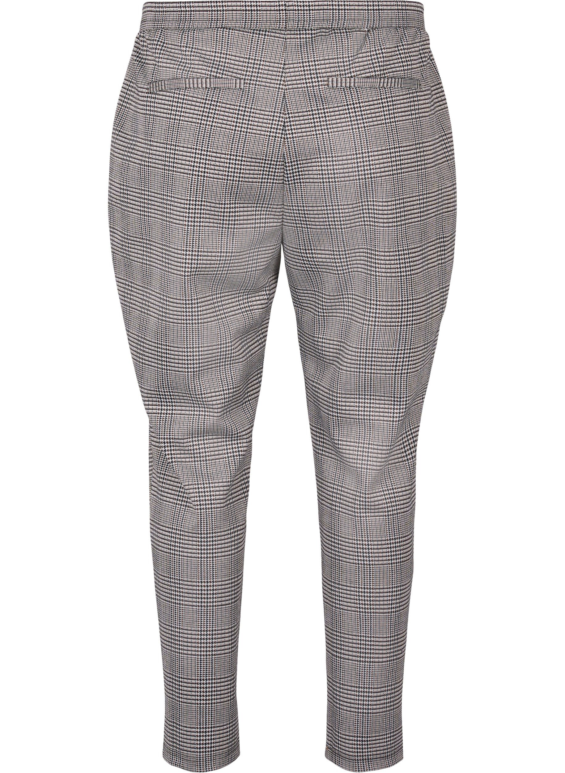 Zizzi Cropped Maddison bukser med rutete m&oslash;nster, Beige Brown Check, Packshot image number 1