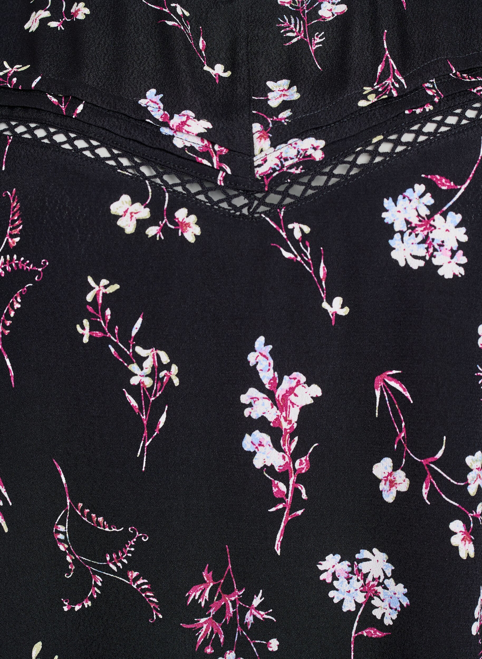 ZizziBlomstret bluse med korte ermer, Svart, Packshot image number 2
