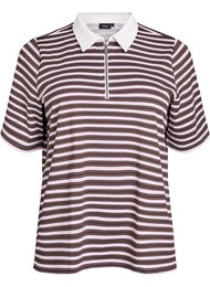 Stripete poloskjorte med korte ermer og glidelås, S White C Brown Zip