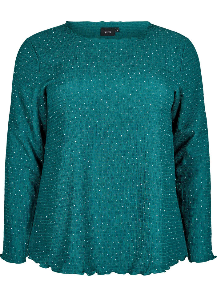 Langermet bluse med rhinsteiner, Grønn, Packshot image number 0