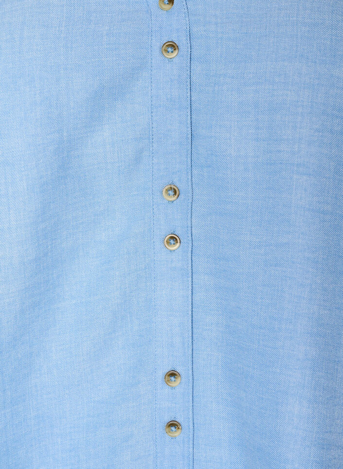 Skjortebluse med V-hals og korte ermer, Bl&aring;, Packshot image number 2