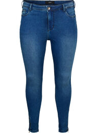 Cropped Amy jeans med glidelås, Dark blue denim