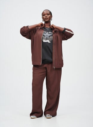 Zizzi Sporty bukser med rette ben og sidestriper, Deep Mahogany, Image image number 0