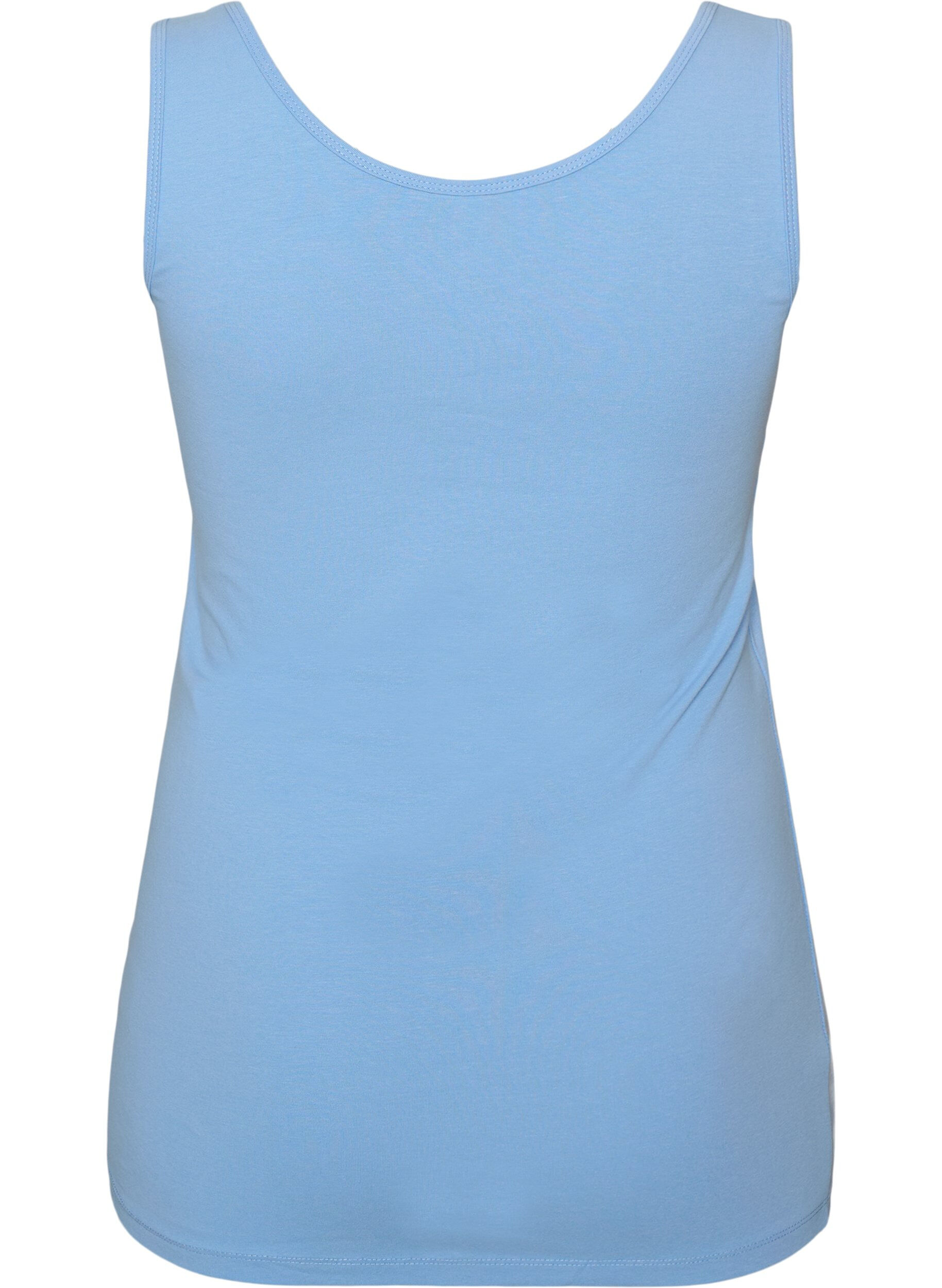ZizziEnsfarget basic topp i bomull, Bl&aring;, Packshot image number 1