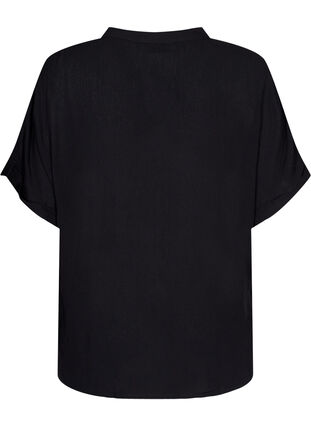 Kortermet viskoseskjorte med V-hals, Black, Packshot image number 1