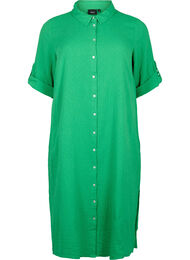 Skjortekjole i bomull med korte ermer, Bright Green