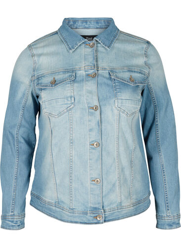 Lys denimjakke med brystlommer, Light blue denim, Packshot image number 0