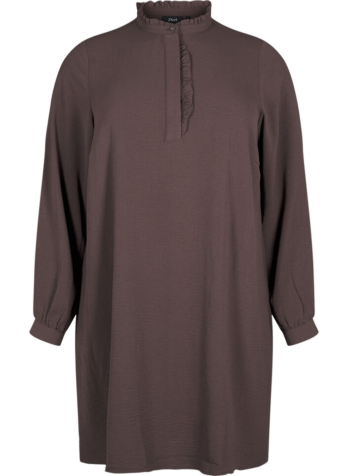 Langermet kjole med volangedetaljer, Chocolate Martini, Packshot image number 0