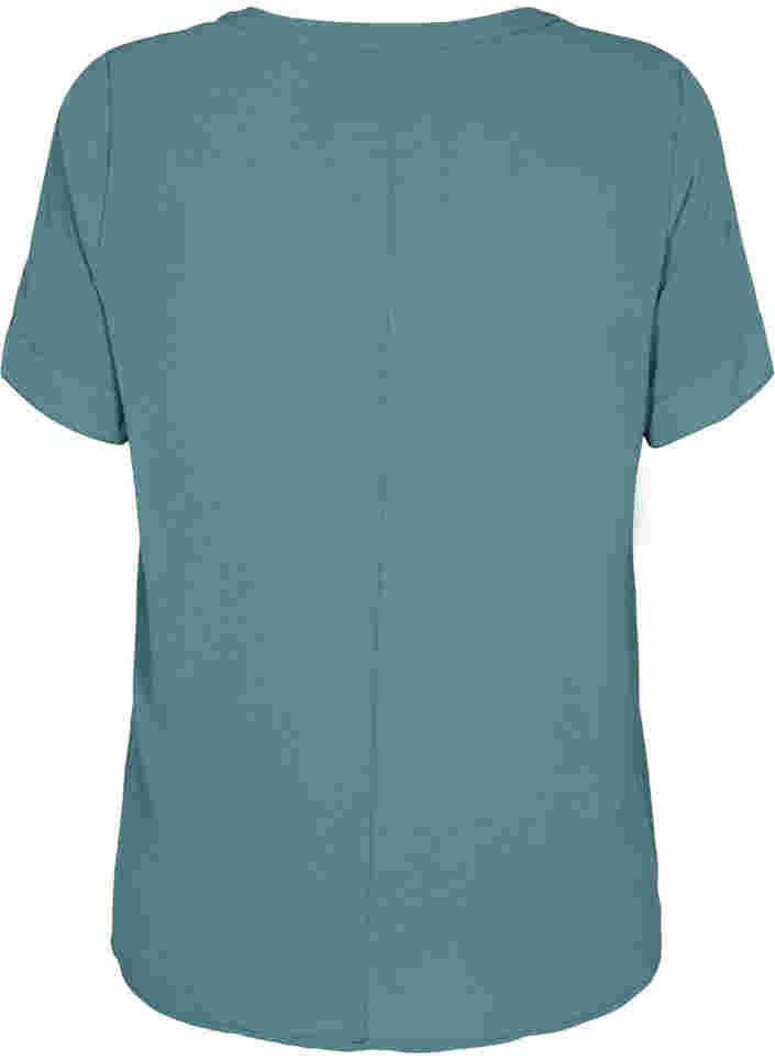 Kortermet bluse med V-hals, Mallard Green, Packshot image number 1