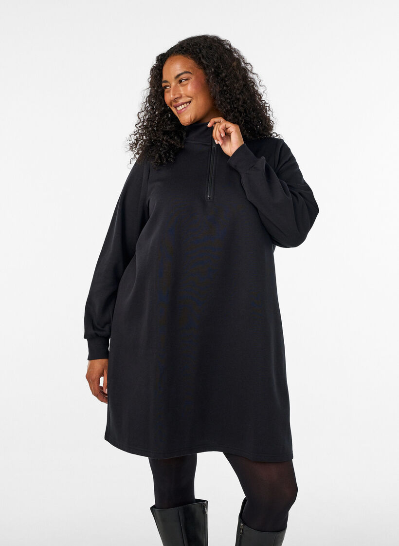 Genserkjole med h&oslash;y ribbekrage og glidel&aring;s, Svart, Model image number 0