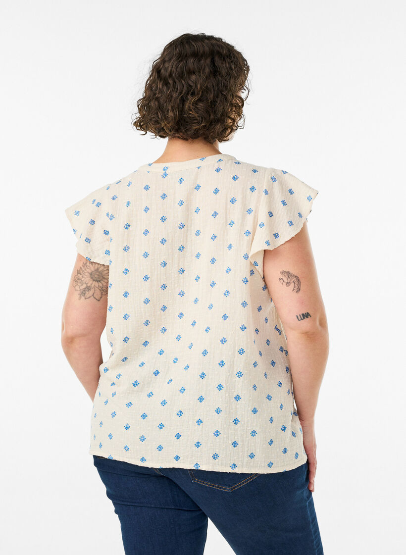 Ermel&oslash;s bluse med heklekant og volangdetaljer, Beige, Model image number 2