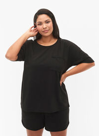 Bluse med 1/2-ermer, Black, Model