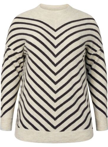 Strikket bluse med diagonale striper, Birch Mel. w stripes, Packshot image number 0