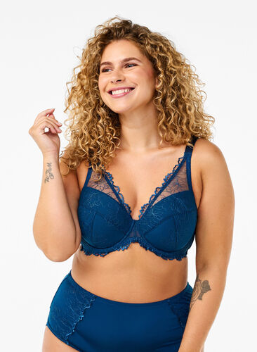 Zizzi Blonde-BH med bøyler og vattering, Blue Opal, Model image number 0