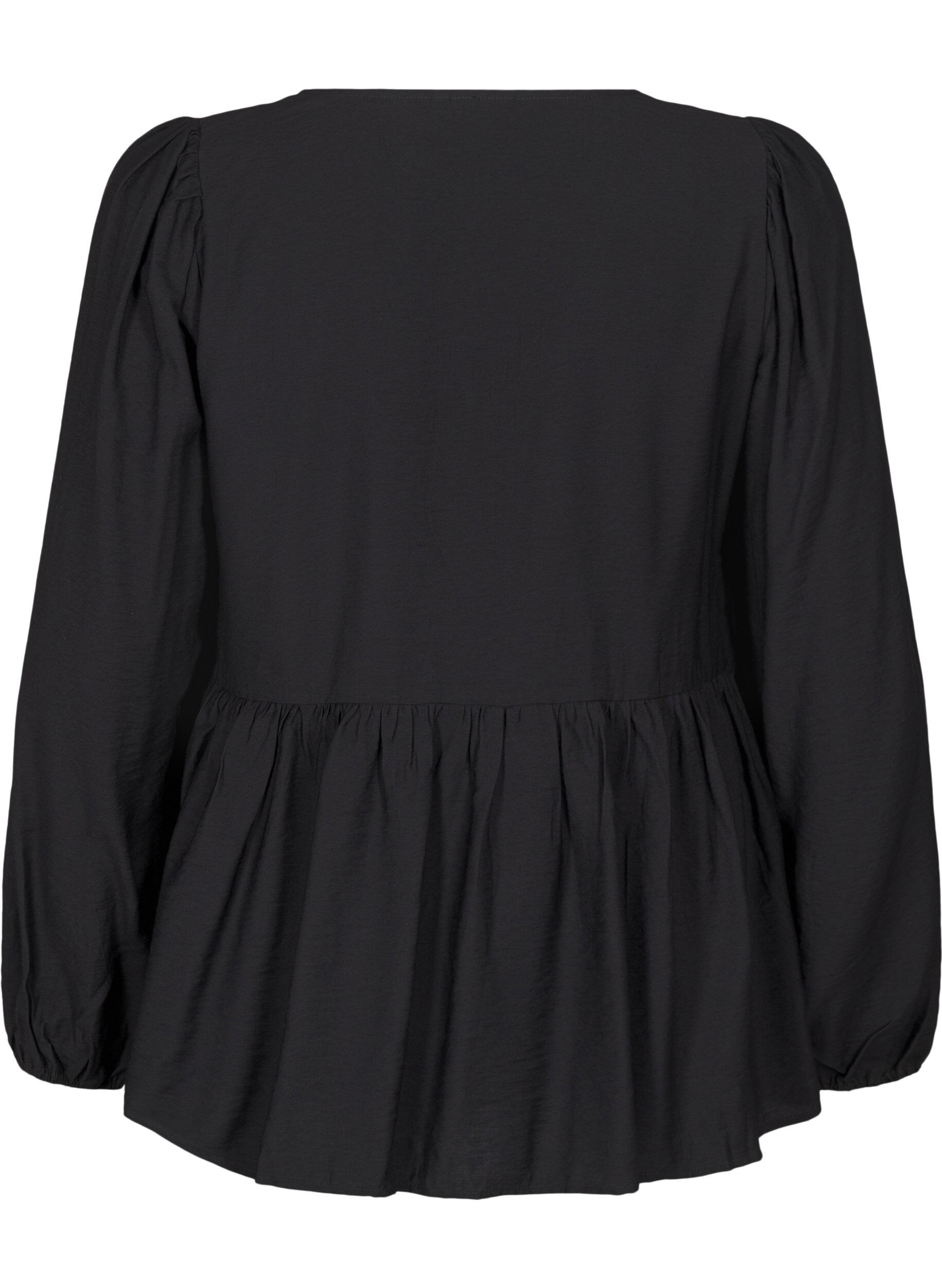 Zizzi Bluse med perlesl&oslash;yfer og lange ermer, Black, Packshot image number 1