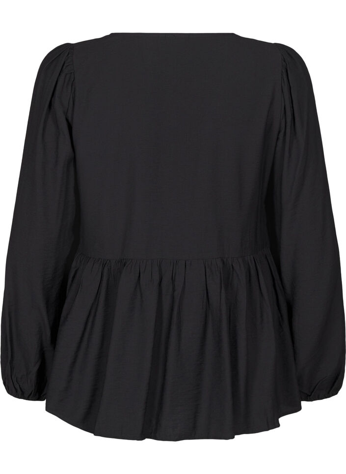 Bluse med perlesløyfer og lange ermer, Black, Packshot image number 1