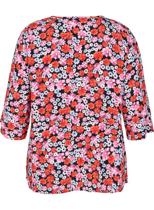 Blomstrete bluse med 3/4-ermer, Red Flower AOP, Packshot image number 1